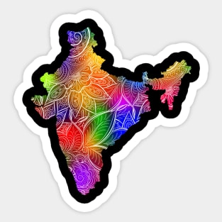 Colorful mandala art map of India with text in multicolor pattern Sticker